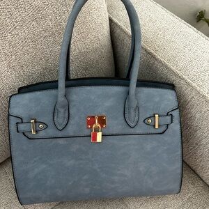Chic Blue Satchel with Gold Details